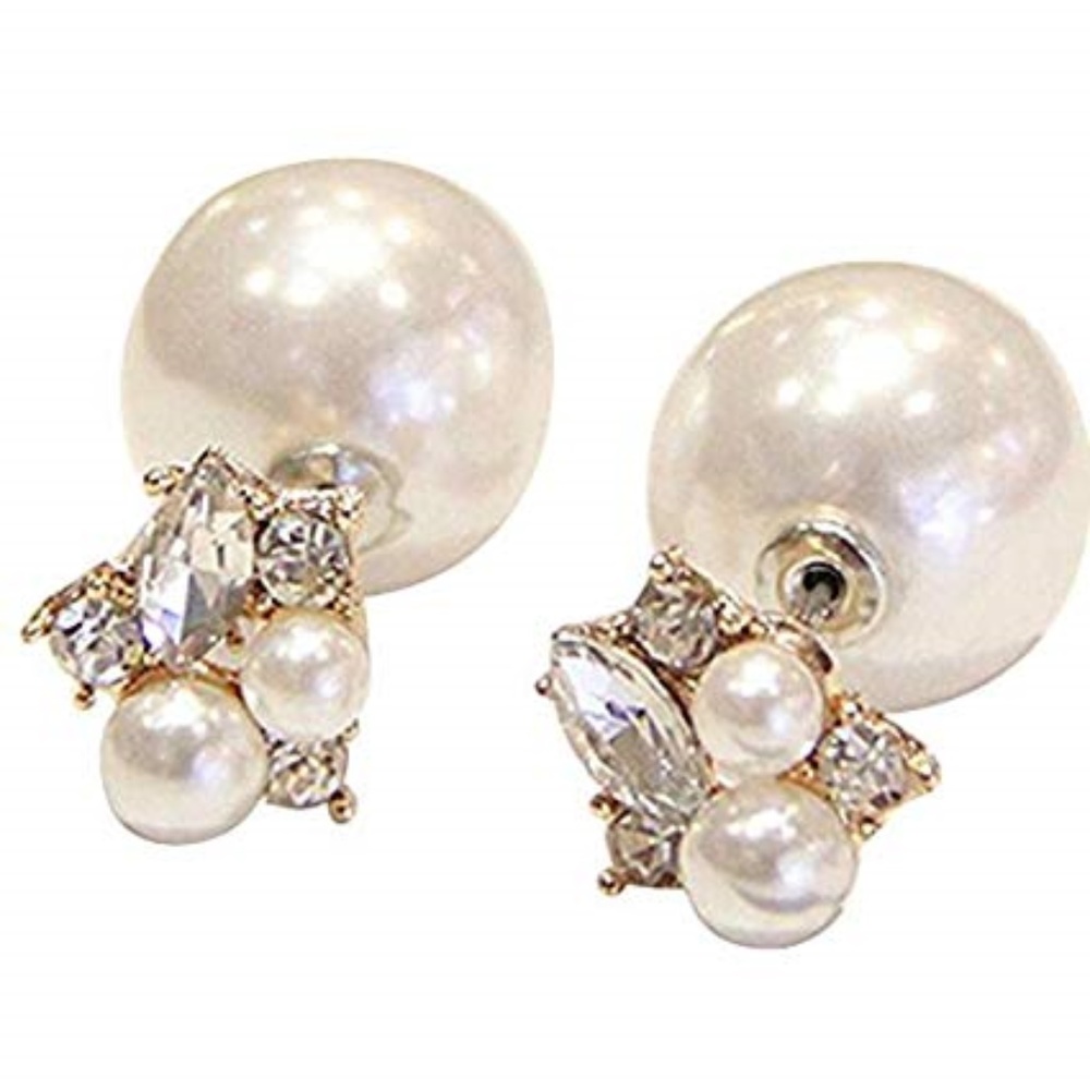 Double Sides Earrings Rhinestones & round Sphere
